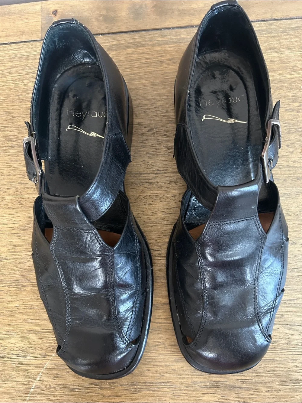 Heyraud Men's Black Handmade Leather Fisherman Sandal. Made in Italy. Size EU 40